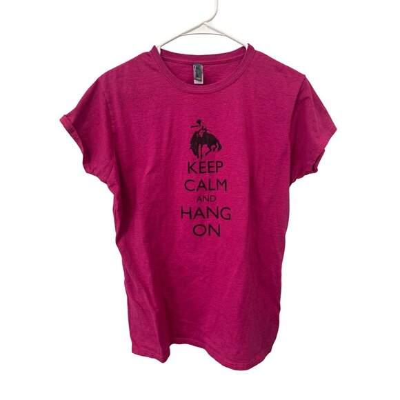 Prorodeo Gear Keep Calm And Hang On Graphic T Shirt Women 2XL Short Sleeve Pink - Picture 1 of 6